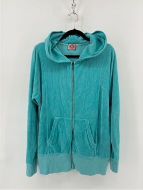 Juicy Couture Teal Velour Zip-Up Hoodie Sweater